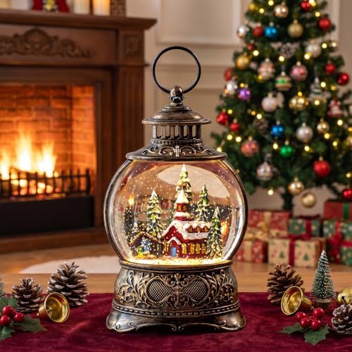 Christmas Snow Globes Christmas Water Lantern with Church & Nativity Scene Music & 6H Timer USB Lined/Battery, alternate view