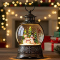 Christmas Snow Globes Christmas Water Lantern with Snowman Family with sled Christmas Tree Music & 6H Timer, USB