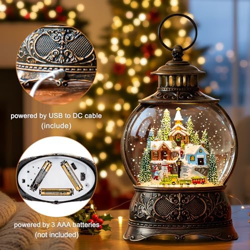 Christmas Snow Globes Christmas Water Lantern with Snowy Train Snowman, Music & 6H Timer, USB Lined/Battery, alternate view 3