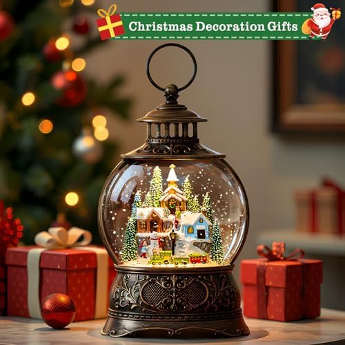 Christmas Snow Globes Christmas Water Lantern with Snowy Train Snowman, Music & 6H Timer, USB Lined/Battery, alternate view 4