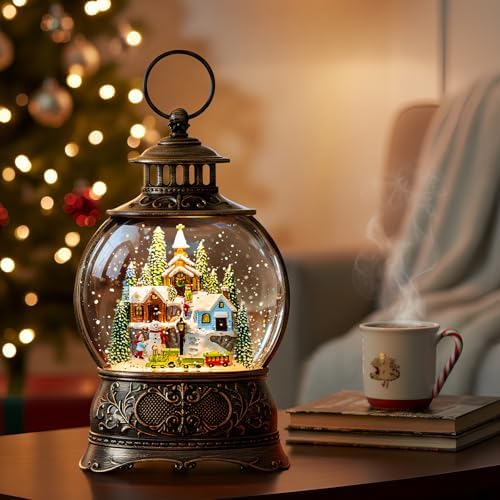 Christmas Snow Globes Christmas Water Lantern with Snowy Train Snowman, Music & 6H Timer, USB Lined/Battery, alternate view 6