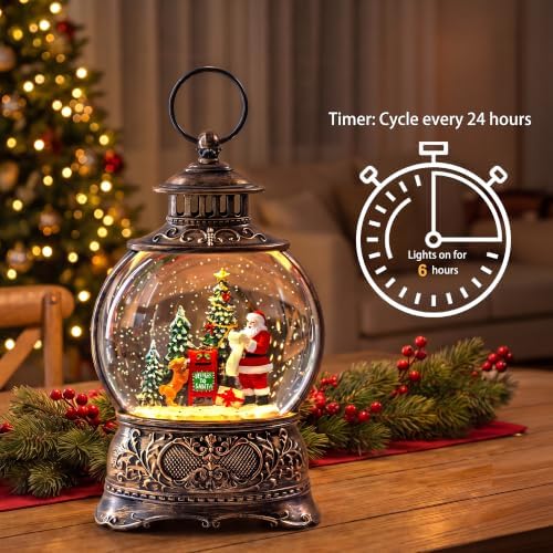 Christmas Snow Globes Christmas Water Lantern with Vintage Santa & Letters to Santa Mailbox Scene Music & 6H, alternate view