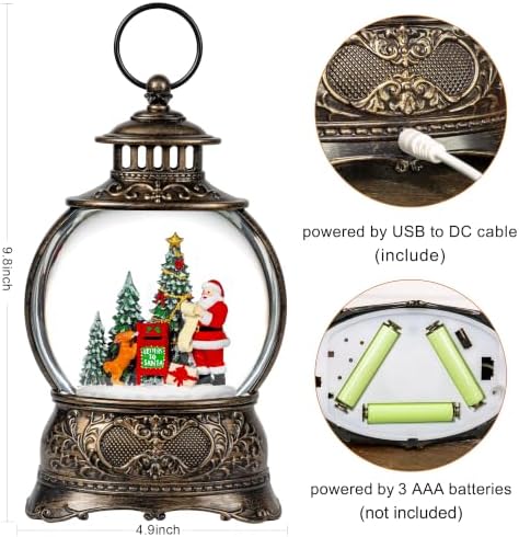 Christmas Snow Globes Christmas Water Lantern with Vintage Santa & Letters to Santa Mailbox Scene Music & 6H, alternate view