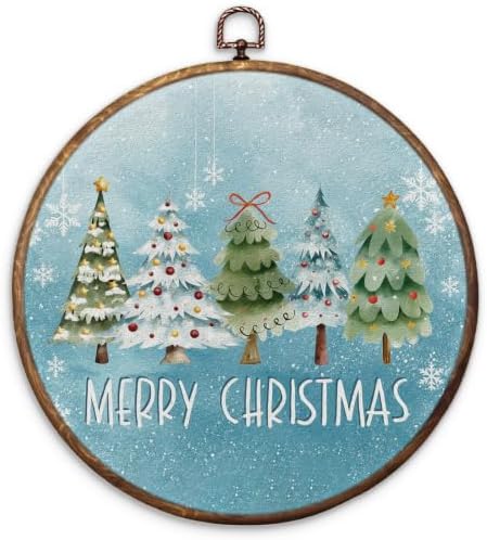 Christmas Snow Tree Round Framed Wall Art 10"x10"
