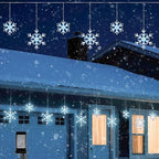 Christmas Snowflake Icicle Lights,9 ft 150 LEDs Curtain Lights with 10 Drops, 3 Strands Connectable, Waterproof
