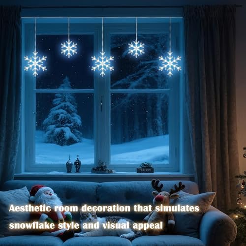 Christmas Snowflake Icicle Lights,9 ft 150 LEDs Curtain Lights with 10 Drops, 3 Strands Connectable, Waterproof, alternate