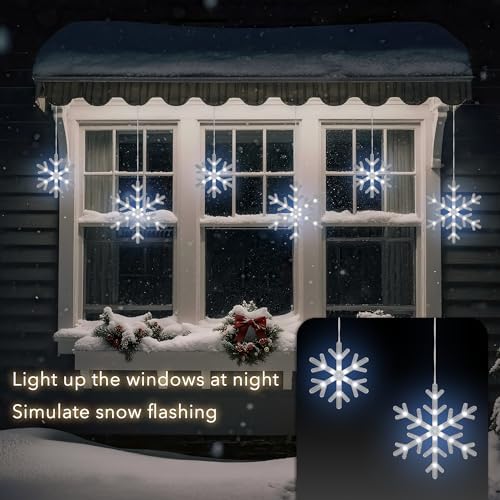 Christmas Snowflake Icicle Lights,9 ft 150 LEDs Curtain Lights with 10 Drops, 3 Strands Connectable, Waterproof, alternate