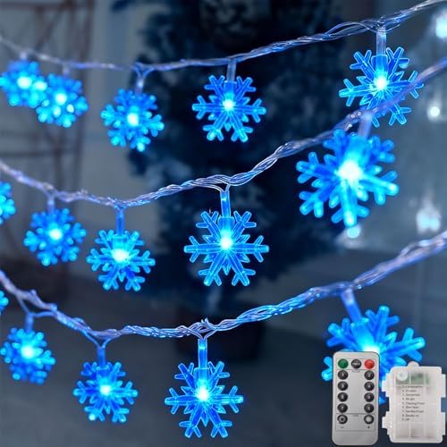 Christmas Snowflake Lights, 20ft 40LED 8 Modes & Timer Battery Operated Fairy Lights for Indoor/Outdoor Holiday