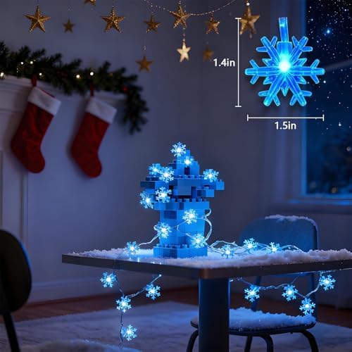 Christmas Snowflake Lights, 20ft 40LED 8 Modes & Timer Battery Operated Fairy Lights for Indoor/Outdoor Holiday, alternate