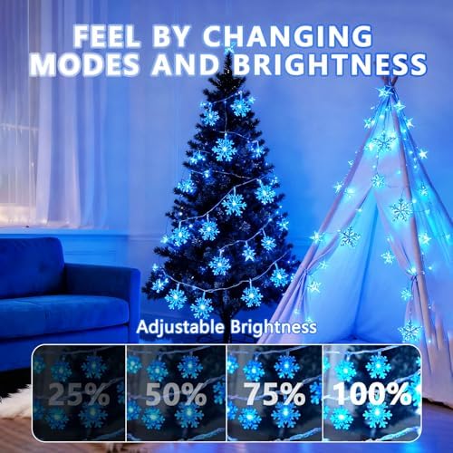Christmas Snowflake Lights, 20ft 40LED 8 Modes & Timer Battery Operated Fairy Lights for Indoor/Outdoor Holiday, alternate