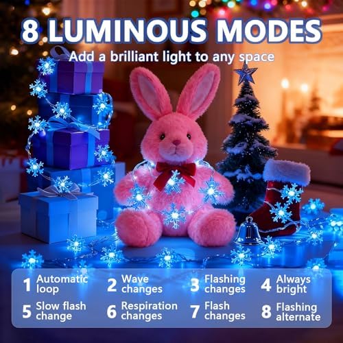 Christmas Snowflake Lights, 20ft 40LED 8 Modes & Timer Battery Operated Fairy Lights for Indoor/Outdoor Holiday, alternate