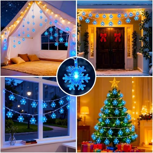 Christmas Snowflake Lights, 20ft 40LED 8 Modes & Timer Battery Operated Fairy Lights for Indoor/Outdoor Holiday, alternate