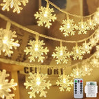 Christmas Snowflake Lights, 20ft 40LED 8 Modes & Timer Battery Operated Snowflake Decorations with Remote