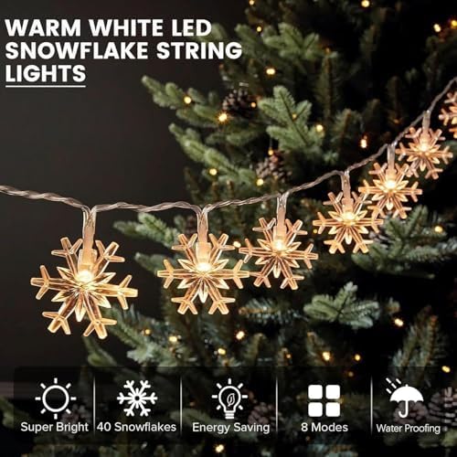 Christmas Snowflake Lights, 20ft 40LED 8 Modes & Timer Battery Operated Snowflake Decorations with Remote, alternate view 2