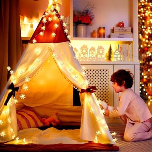 Christmas Snowflake Lights, 20ft 40LED 8 Modes & Timer Battery Operated Snowflake Decorations with Remote, alternate view 3