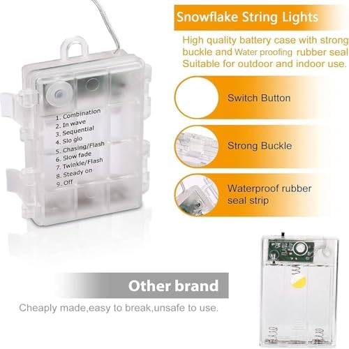 Christmas Snowflake Lights, 20ft 40LED 8 Modes & Timer Battery Operated Snowflake Decorations with Remote, alternate view 4