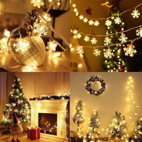 Christmas Snowflake Lights, 20ft 40LED 8 Modes & Timer Battery Operated Snowflake Decorations with Remote, alternate view 6