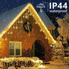 Christmas Snowflake Lights Outdoor, 17.22ft 264 LED Snowflake Icicle Lights with 22 Drops, Connectable, 8 Modes, alternate