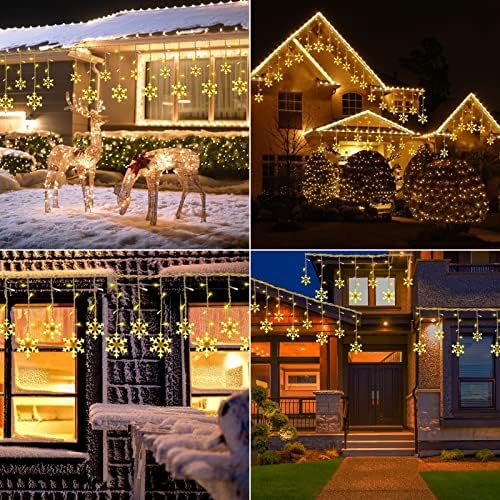 Christmas Snowflake Lights Outdoor, 17.22ft 264 LED Snowflake Icicle Lights with 22 Drops, Connectable, 8 Modes, alternate