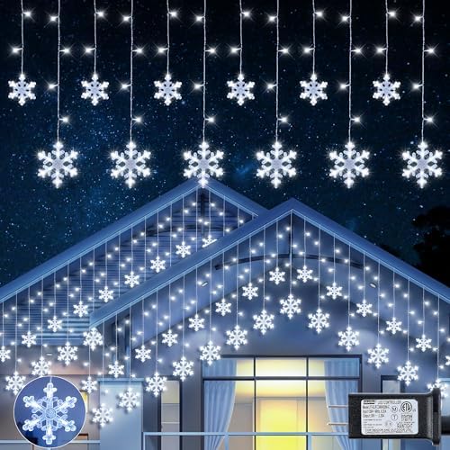 Christmas Snowflake Lights Outdoor,6.5FT 144LED Icicle Lights