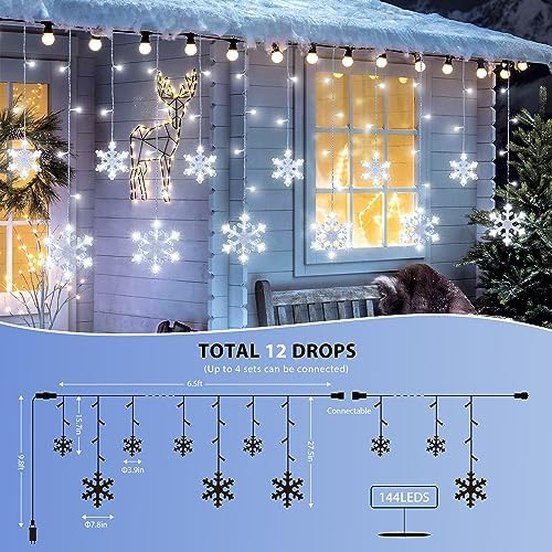 Christmas Snowflake Lights Outdoor,6.5FT 144LED Icicle Lights, alternate view 3