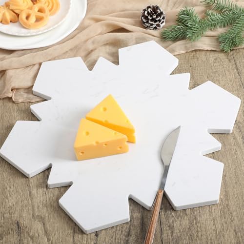 Christmas Snowflake Marble Cheese Board Xmas Charcuterie Cutting Tray Winter Snowflake Marble Serving Decorative, alternate