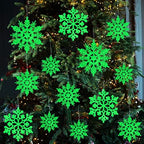 Christmas Snowflake Ornament Glow in the Dark Decorations- 36Pcs Luminous Plastic Snowflake Ornaments for
