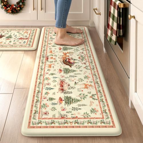 Christmas Snowman Anti Fatigue Kitchen Floor Mats 17"x47"+17"x29"
