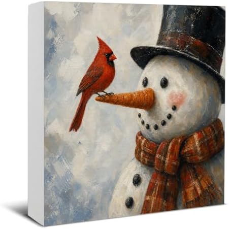 Christmas Snowman Decor, Red Cardinal Christmas Wood Sign Holiday Decor