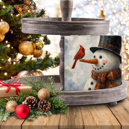 Christmas Snowman Decor, Red Cardinal Christmas Wood Sign Holiday Decor, alternate view 7