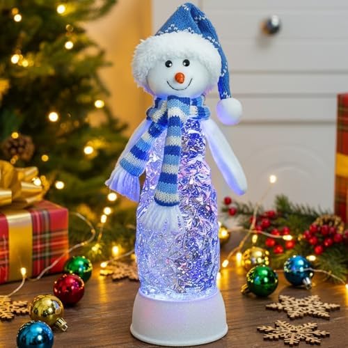 Christmas Snowman Decoration Snow Globe Lantern Indoor Decor Snowman Christmas with Music,6H Timer, USB
