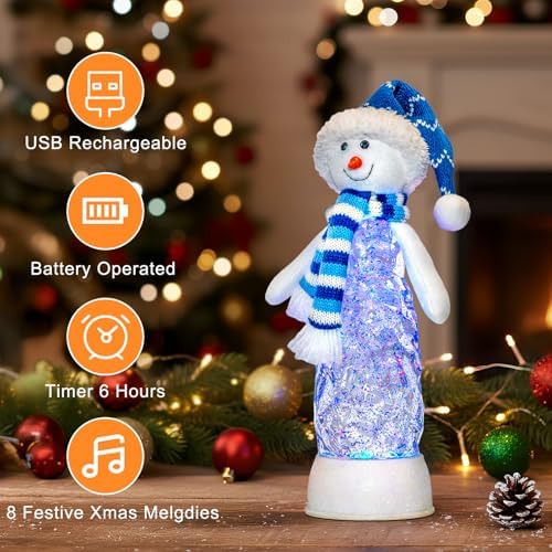Christmas Snowman Decoration Snow Globe Lantern Indoor Decor Snowman Christmas with Music,6H Timer, USB, alternate view 4
