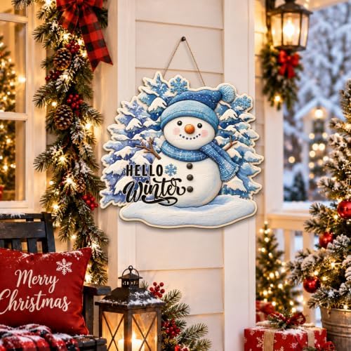 Christmas Snowman Decorations Hello Winter Hanging Wooden Door Sign, alternate view 4