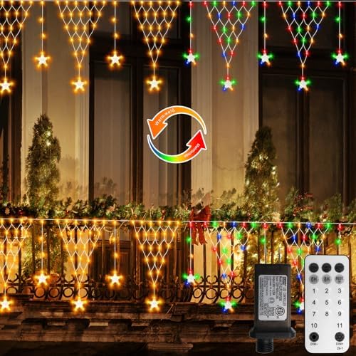 Christmas Star Net Lights Dual Color Changing Triangle Mesh Net Light