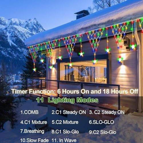 Christmas Star Net Lights Dual Color Changing Triangle Mesh Net Light, alternate view 2