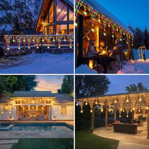 Christmas Star Net Lights Dual Color Changing Triangle Mesh Net Light, alternate view 5