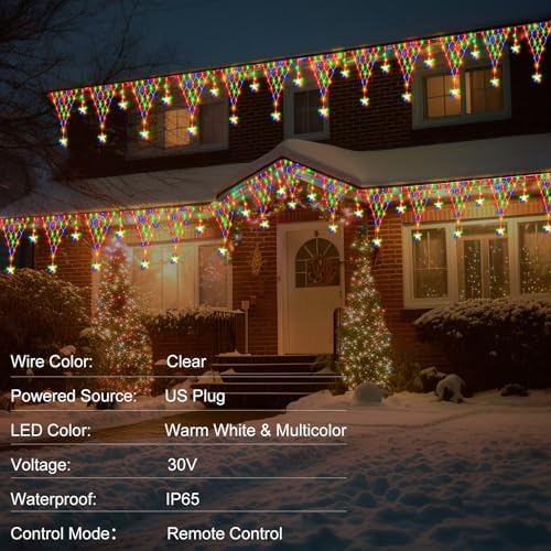 Christmas Star Net Lights Dual Color Changing Triangle Mesh Net Light, alternate view 6