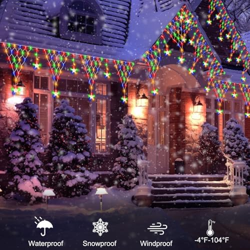 Christmas Star Net Lights Dual Color Changing Triangle Mesh Net Light, alternate view 7