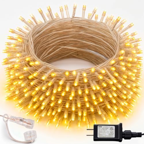 Christmas String Lights, 100 FT 300 LED Connectable Waterproof String Lights Clear Wire with 8 Modes Timer