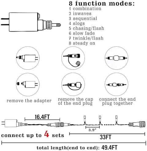 Christmas String Lights, 100 LED 33 FT Connectable Fairy Lights with 8 Modes, Waterproof Christmas Decorations, alternate
