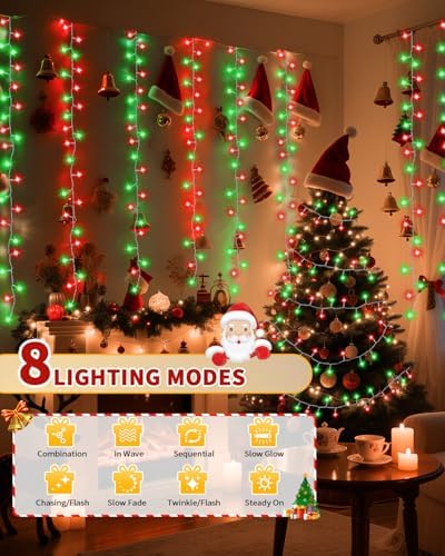 Christmas String Lights,403FT 1200 LED Red Green Fairy Light Bedroom Decor, alternate view 4
