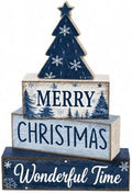 Christmas Table Decorations Wooden Blue Xmas Tree Tiered Tray Decor