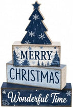 Christmas Table Decorations Wooden Blue Xmas Tree Tiered Tray Decor