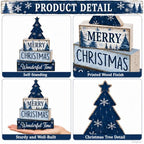 Christmas Table Decorations Wooden Blue Xmas Tree Tiered Tray Decor, alternate view 3
