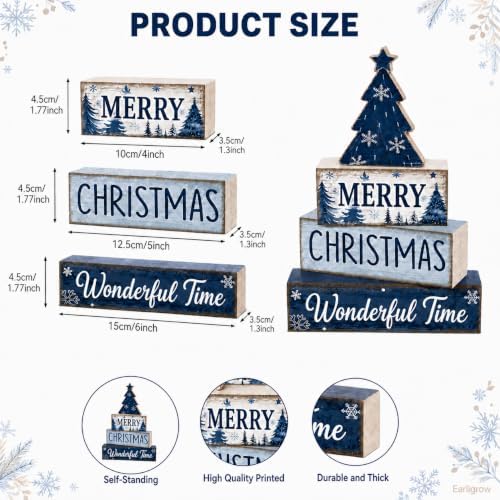 Christmas Table Decorations Wooden Blue Xmas Tree Tiered Tray Decor, alternate view 4