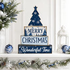 Christmas Table Decorations Wooden Blue Xmas Tree Tiered Tray Decor, alternate view 5