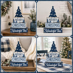 Christmas Table Decorations Wooden Blue Xmas Tree Tiered Tray Decor, alternate view 6