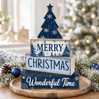 Christmas Table Decorations Wooden Blue Xmas Tree Tiered Tray Decor, alternate view 7