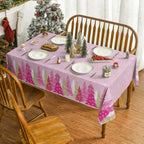 Christmas Tablecloth 52×70 Inch Rectangular, Pink Tree Border Christmas Washable Seasonal Table Cover for Party, alternate