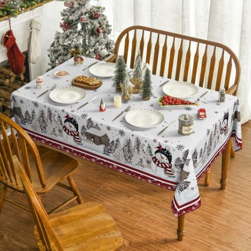 Christmas Tablecloth 52×70 Inch Rectangular, Red Bordered Pine Pattern Table Cover for Kitchen Dining Christmas, alternate